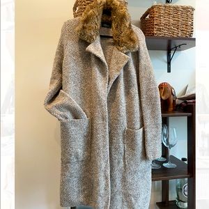 Zara Long Knit Cardigan/ Coat with fur collar